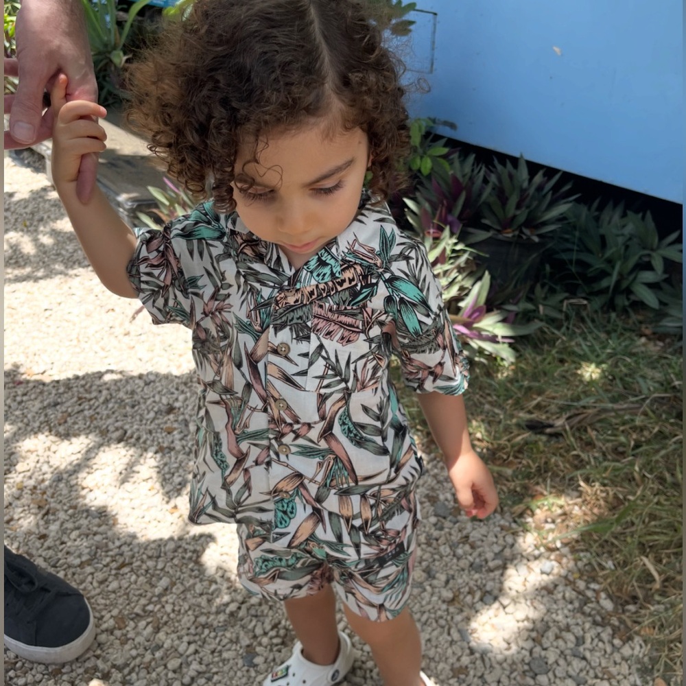 Volcom Leafy Print Baby Set in Teal and Brown